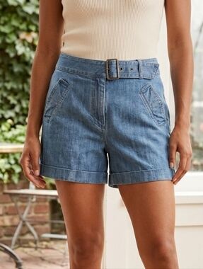 Talbots Denim Belted Trouser Shorts - Size 8 Medium Wash Preppy